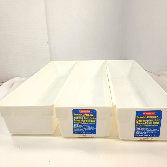 Vintage Rubbermaid Drawer Organizer set 3 white 2912 plastic bins containers - Picture 1 of 12